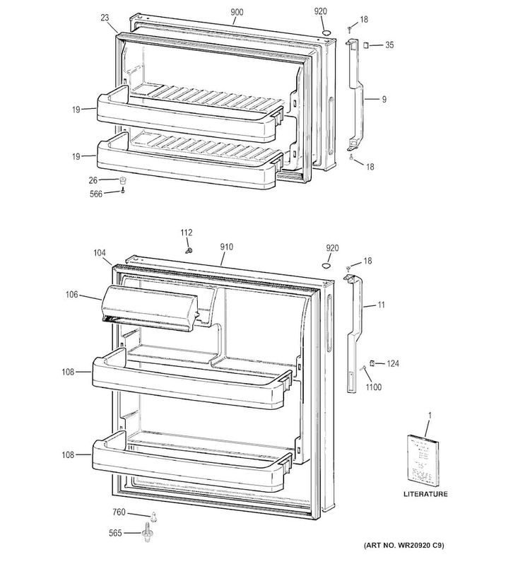 Doors Diagram and Parts List for GTH17DBDDRCC  General Electric Refrigerator