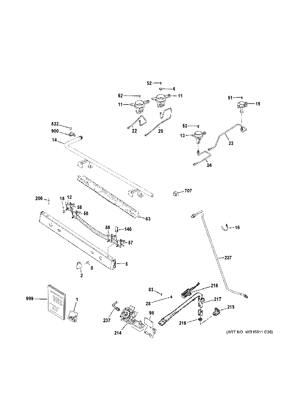 Gas And Burner Parts Diagram and Parts List for JGBS60REK5SS  General Electric Range