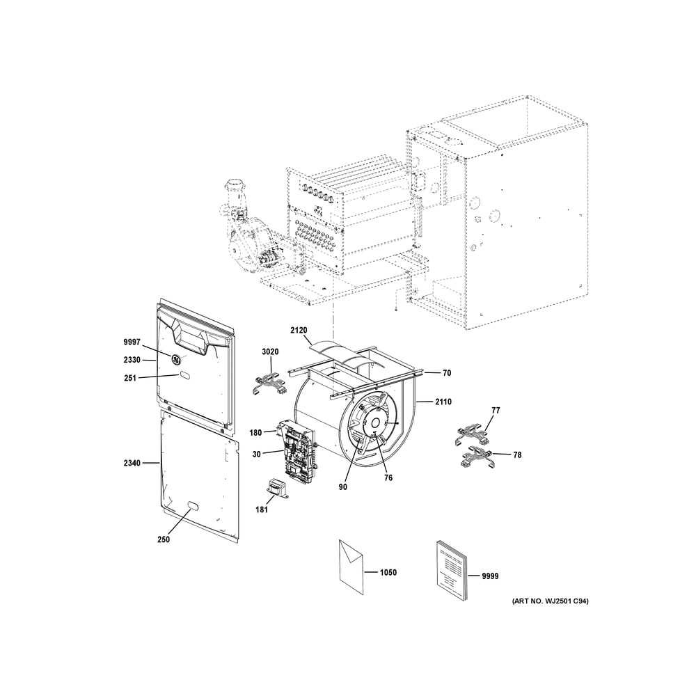 Cabinet (1) Diagram and Parts List for NF97U110V5C52  General Electric Furnace