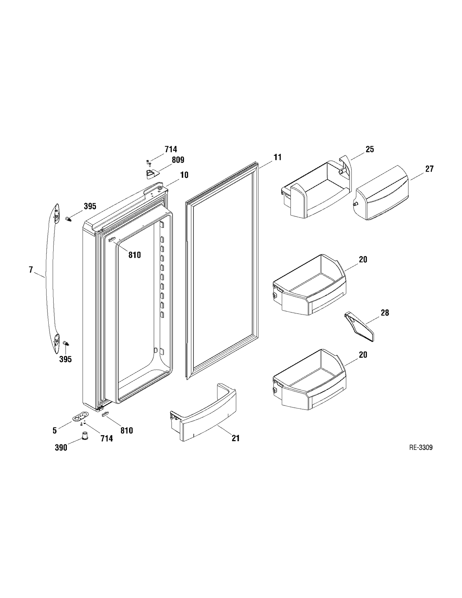 FF DOOR LEFT Diagram and Parts List for PFRS5NBXASS  General Electric Refrigerator