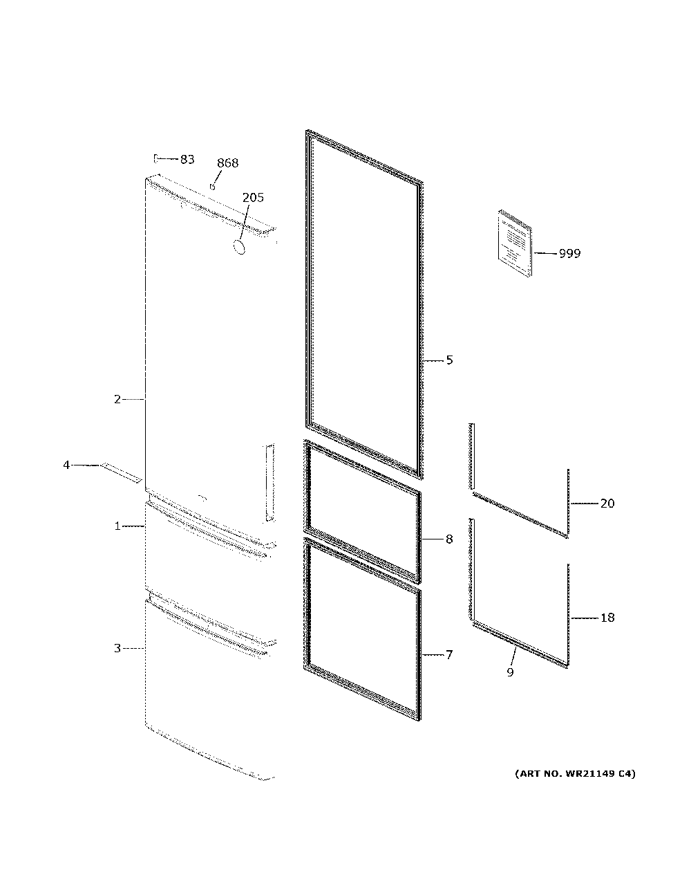 Doors Diagram and Parts List for GLE12HSPARSS  General Electric Refrigerator