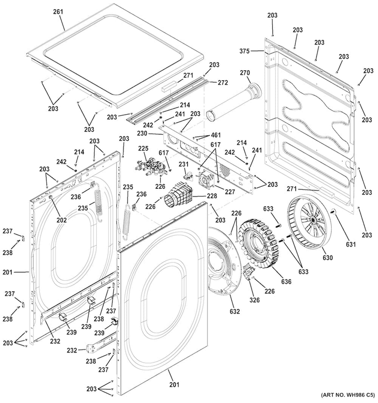 Cabinet Diagram and Parts List for GFWR4805F1MC  General Electric Washer