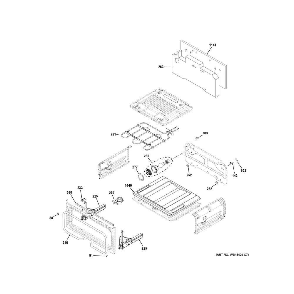 Upper Oven Diagram and Parts List for PGB965BP4TS  General Electric Range