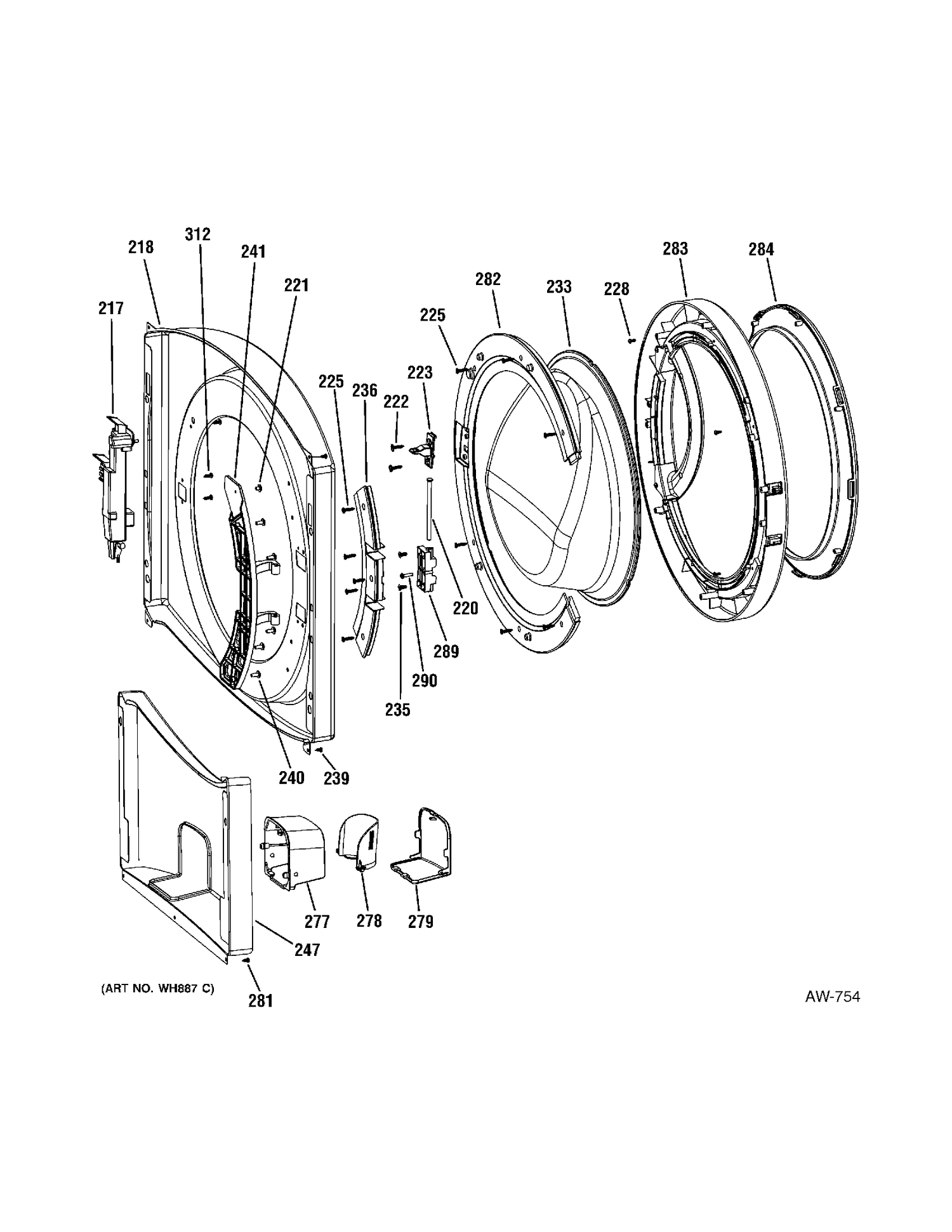 FRONT PANEL Diagram and Parts List for GCVH6400J0WW  General Electric Washer