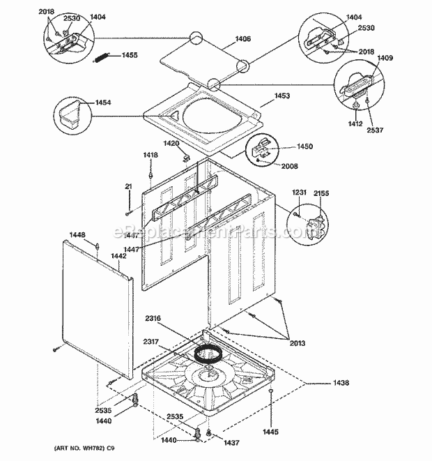WASHER LOWER CABINET & TOP Diagram and Parts List for WSM2700DAWWW  General Electric Washer Dryer Combo
