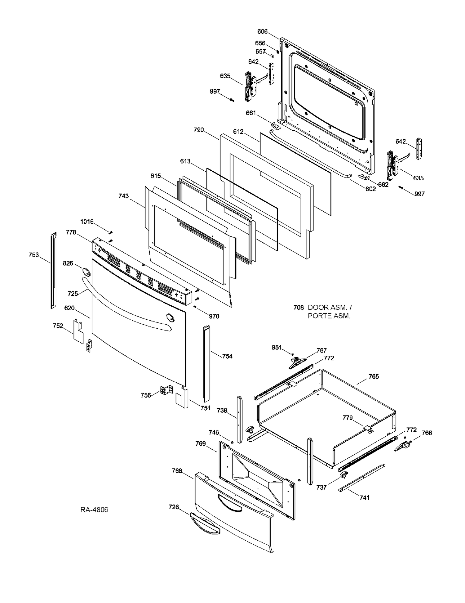 DOOR & DRAWER PARTS Diagram and Parts List for JCAP760SM2SS  General Electric Range