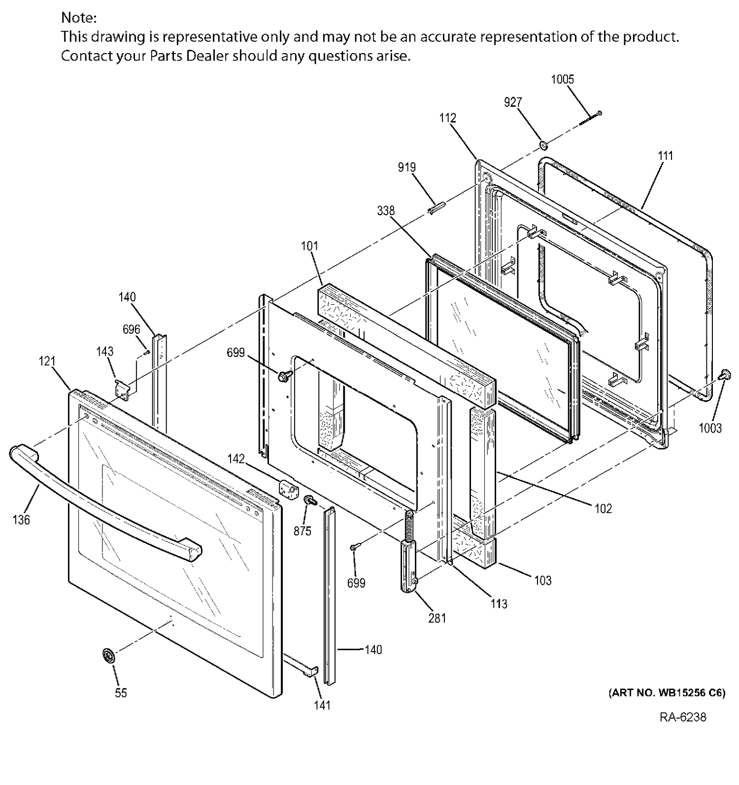 DOOR Diagram and Parts List for PCHB920SJ3SS  General Electric Range
