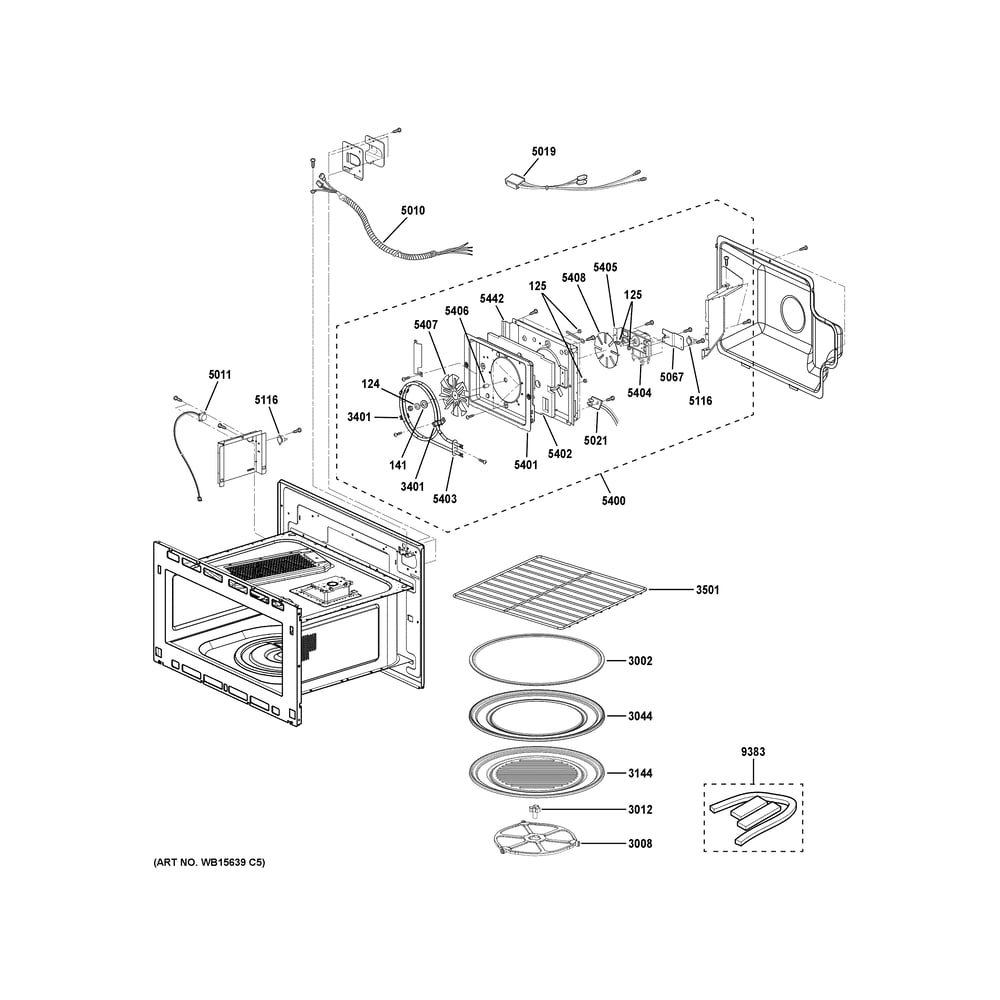Interior Parts Diagram and Parts List for CSB923P2V1S1  General Electric Microwave