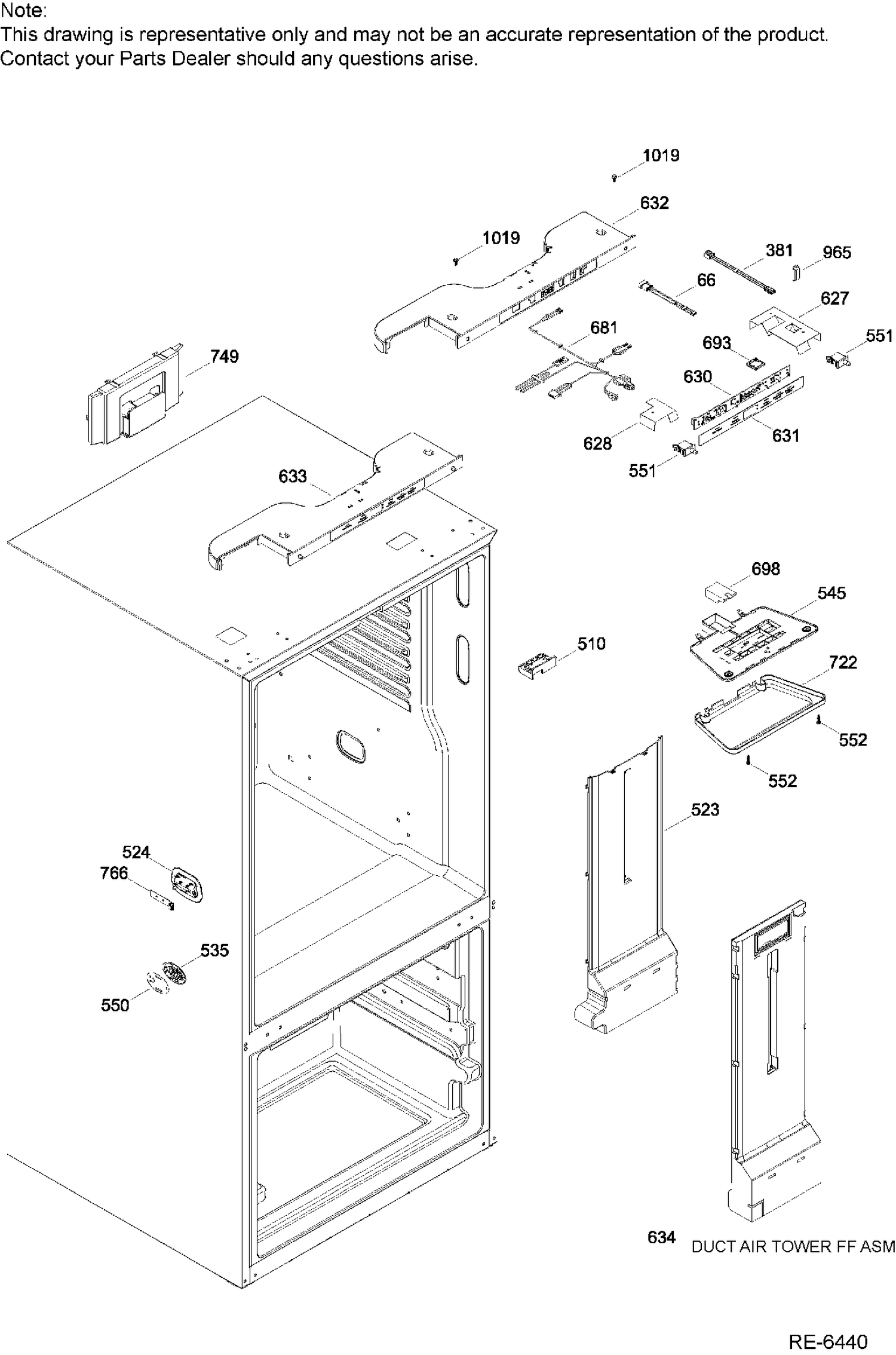 FUNCTIONAL PARTS FF Diagram and Parts List for GNE25DGKAKWW  General Electric Refrigerator