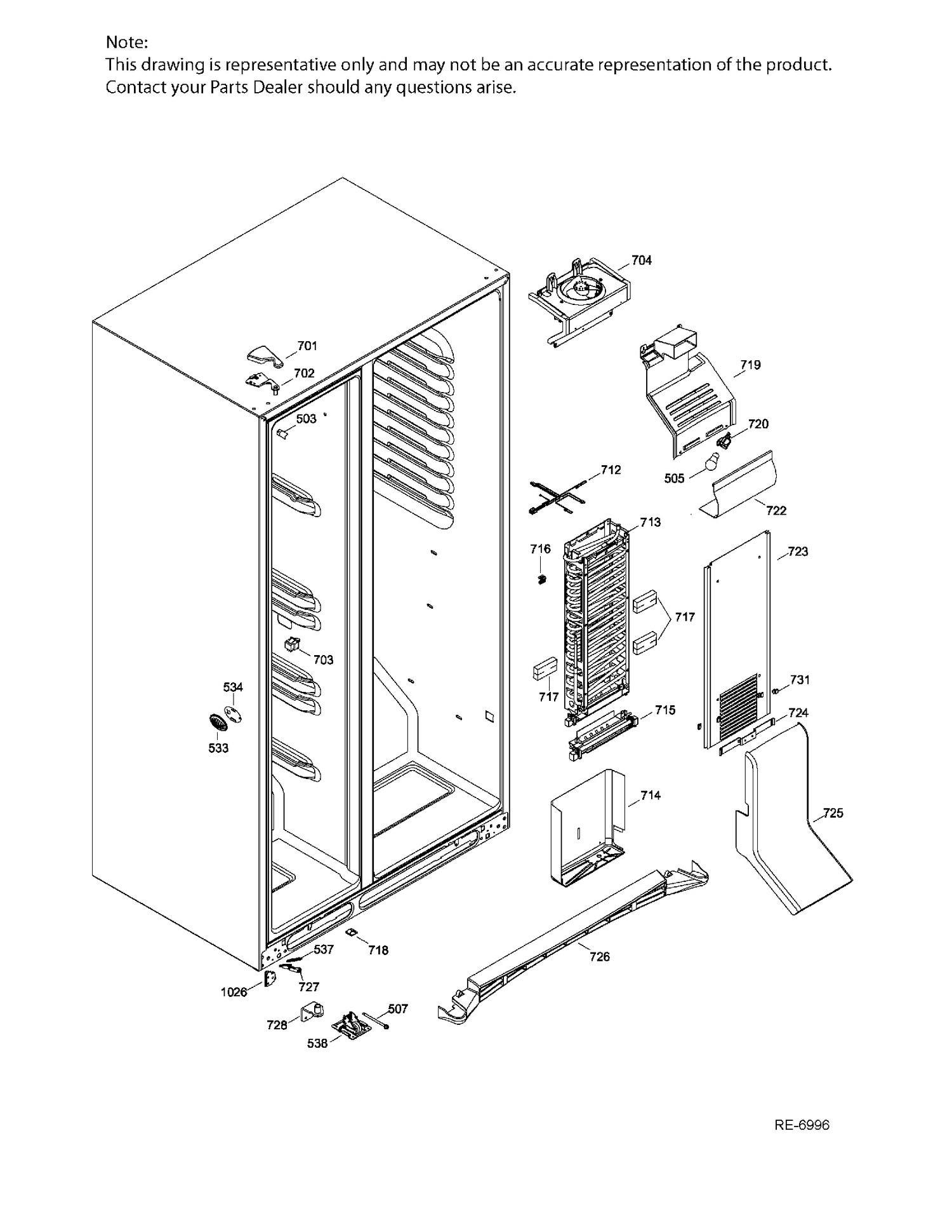 FZ FUNCTIONAL PARTS Diagram and Parts List for DSRS3KGXHFGS  General Electric Refrigerator