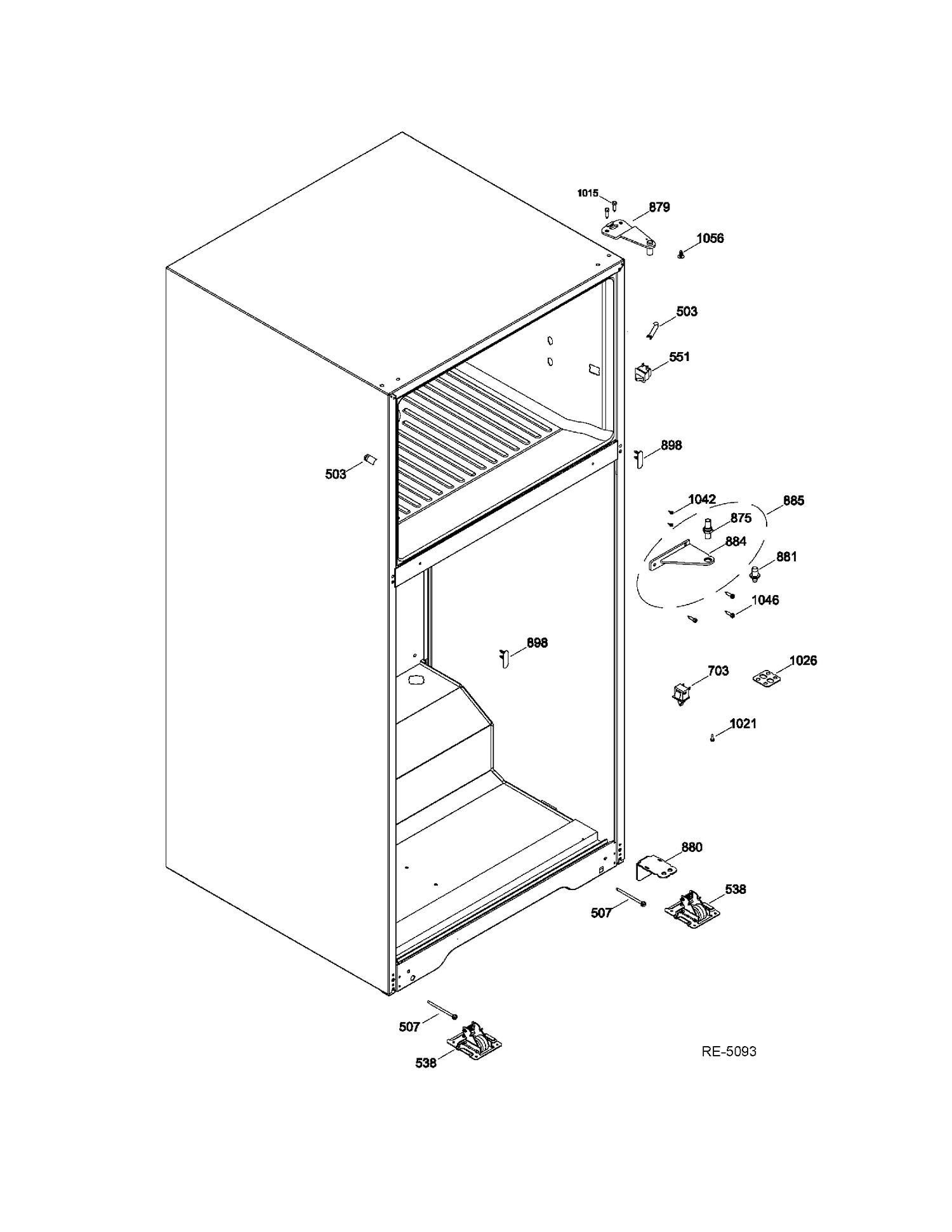 CASE PARTS Diagram and Parts List for GTRS0HBZBLSS  General Electric Refrigerator