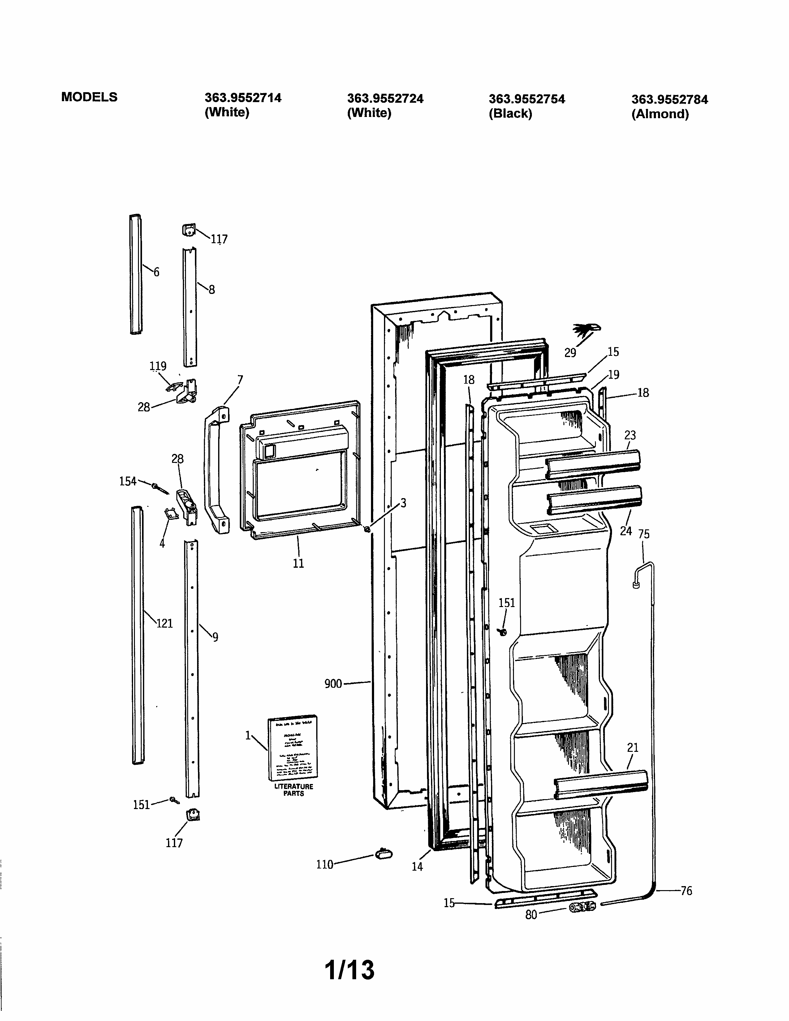 Freezer Door Diagram and Parts List for 3639552714  Kenmore Refrigerator