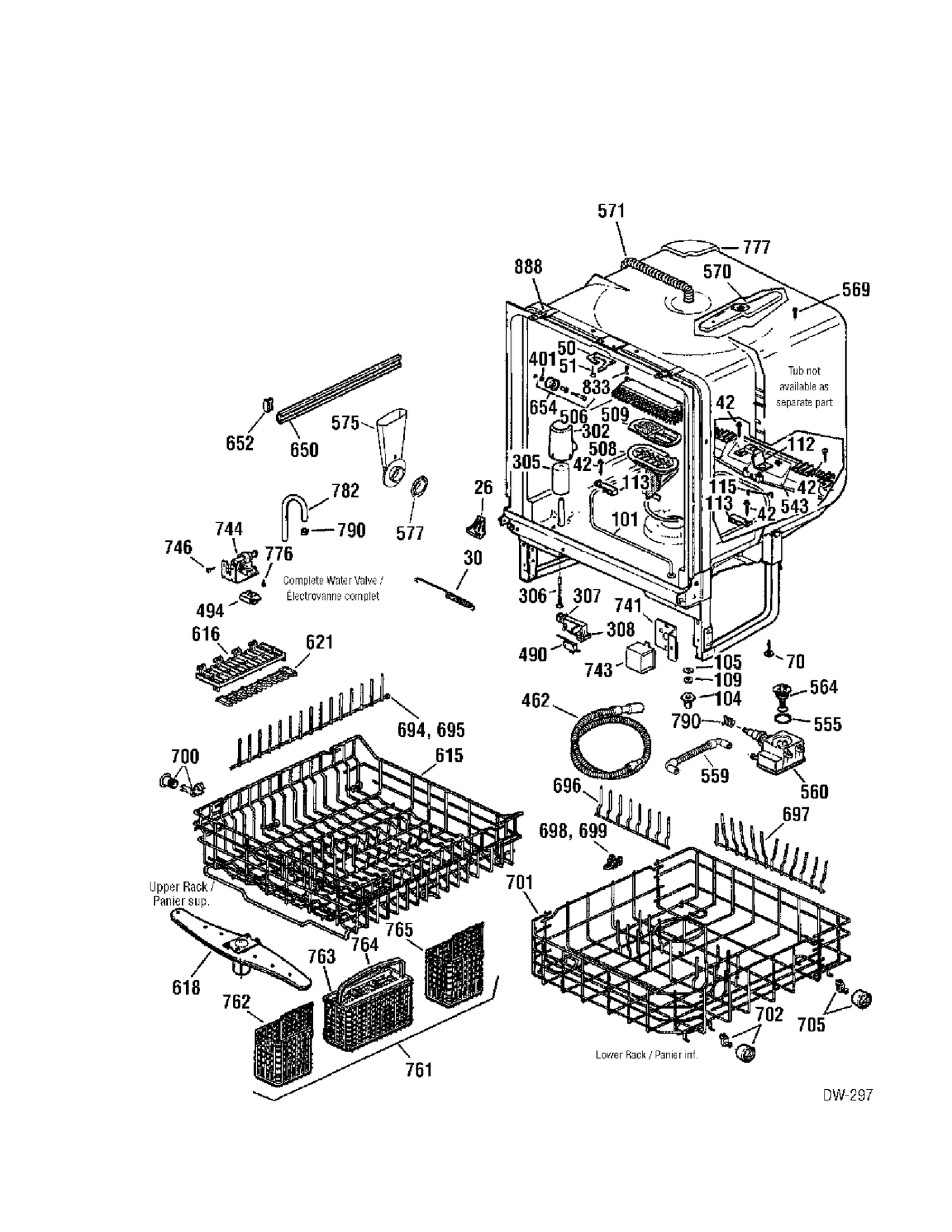 BODY Diagram and Parts List for GSD5211J00SB  General Electric Dishwasher