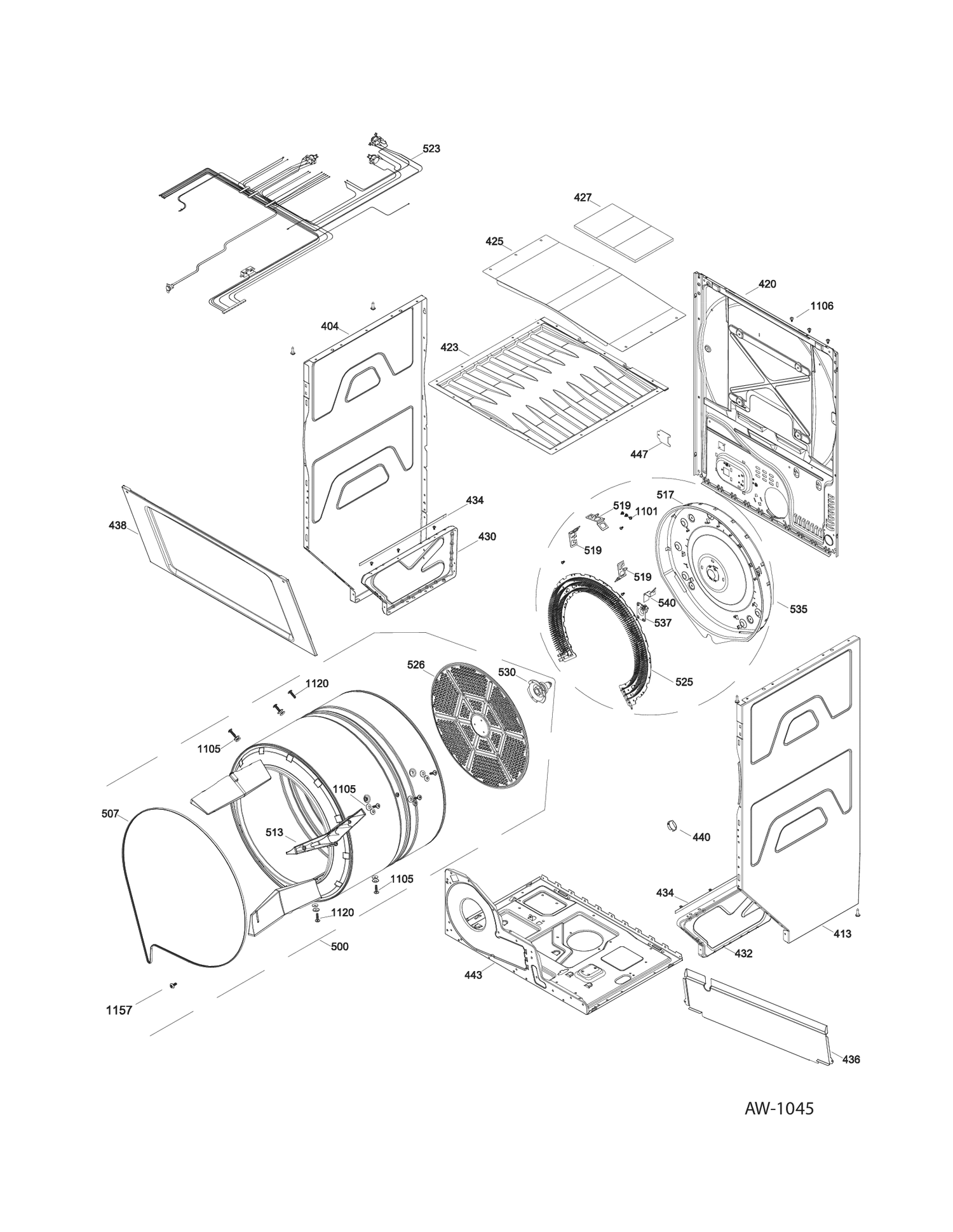CABINET & DRUM DRYER Diagram and Parts List for GUAP270EM1WW  General Electric Washer