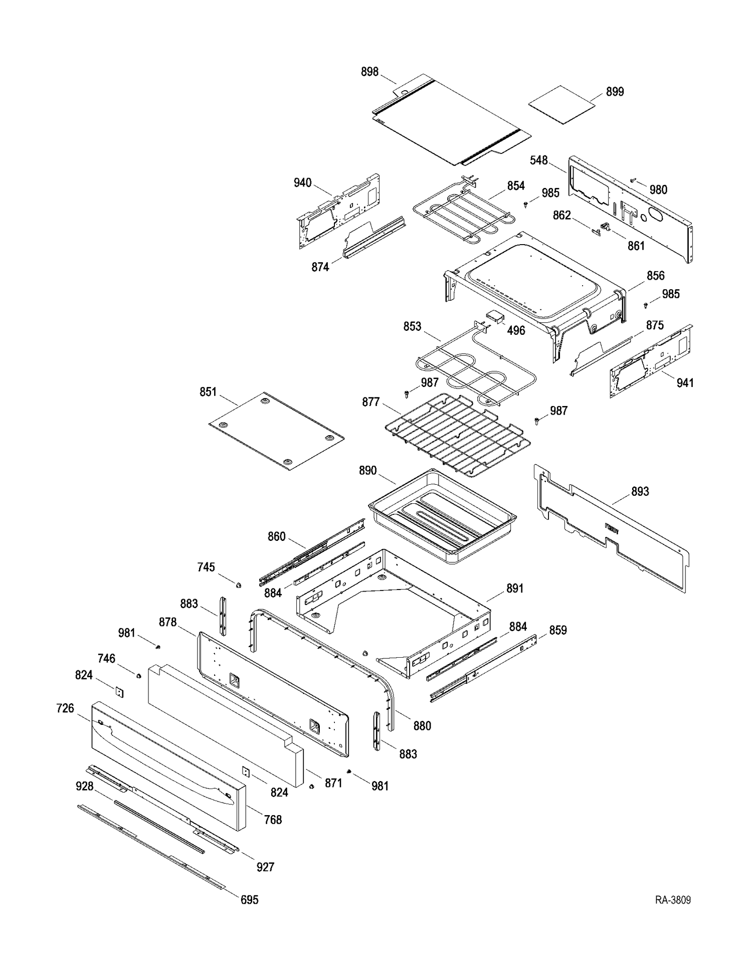 DRAWER Diagram and Parts List for PCS968SR1SS  General Electric Range
