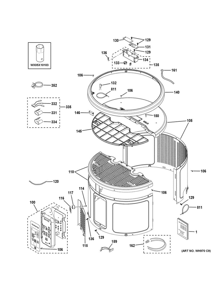 Control Panel & Shroud Diagram and Parts List for BEH80DCEJSBB  General Electric Water Heater