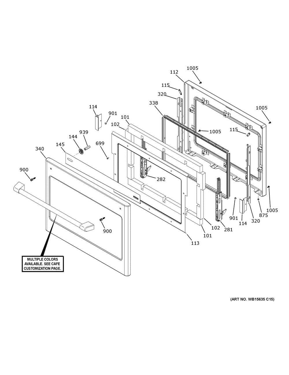 Lower Door Diagram and Parts List for CTD90FP4N4W2  General Electric Wall Oven