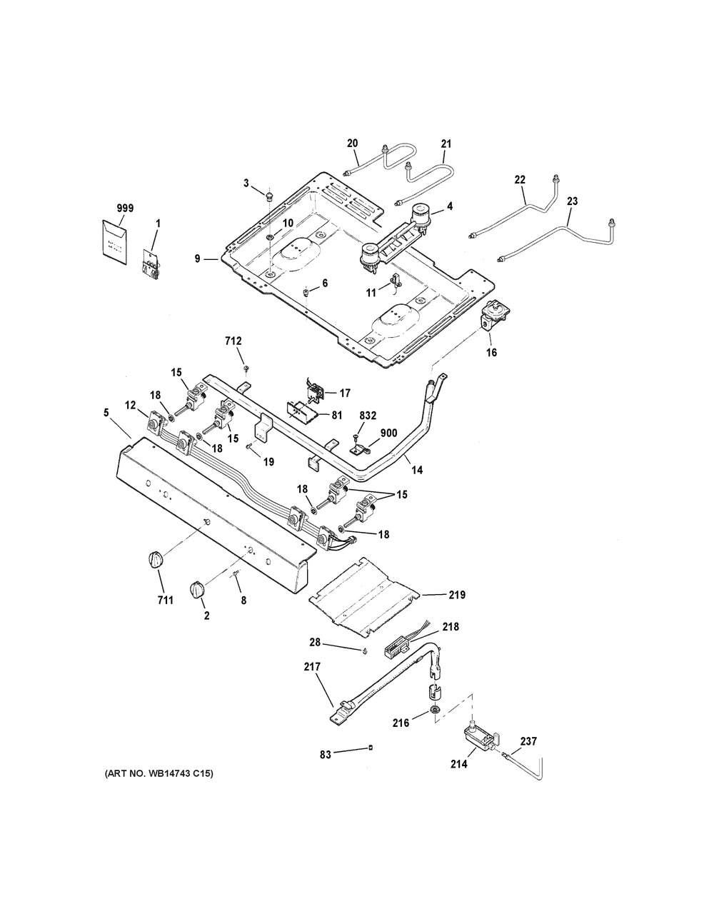Gas & Burner Parts Diagram and Parts List for RGBS100DM2WW  General Electric Range
