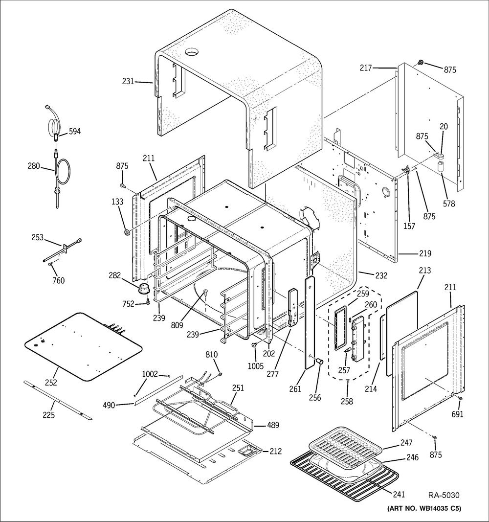 Upper Oven Diagram and Parts List for ZIDS240BASS  General Electric Refrigerator