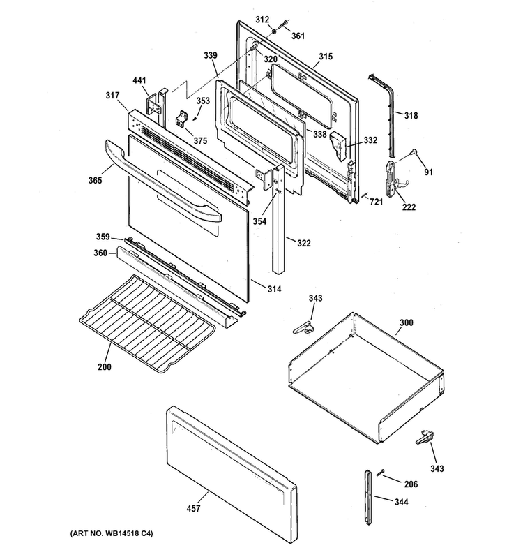 Door & Drawer Parts Diagram and Parts List for RB536DP2BB  Hotpoint Range