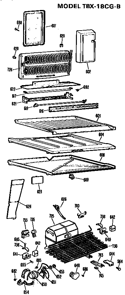 Unit Parts Diagram and Parts List for TBX18CGB  General Electric Refrigerator