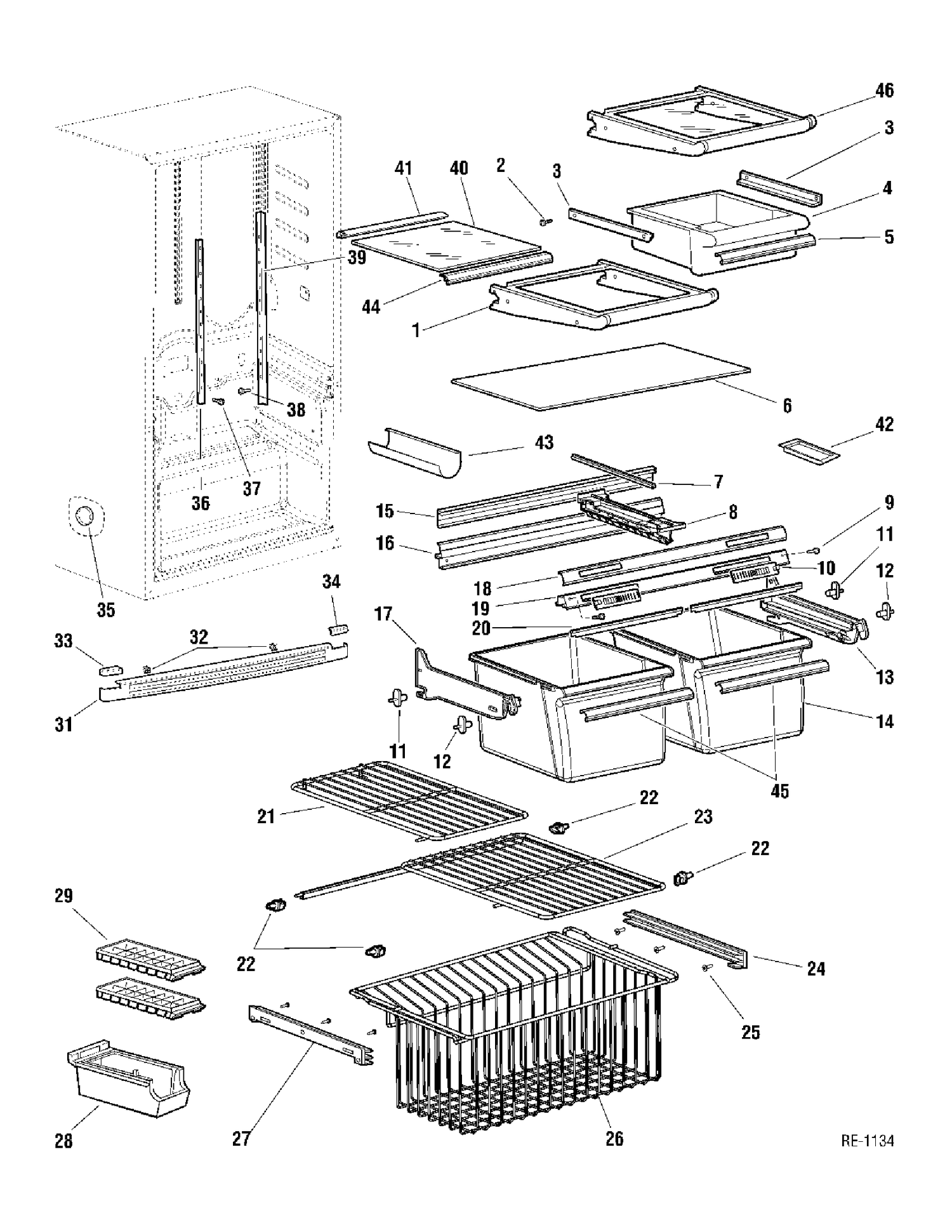 CABINET GROUP Diagram and Parts List for KBA18JBMCWW  General Electric Refrigerator