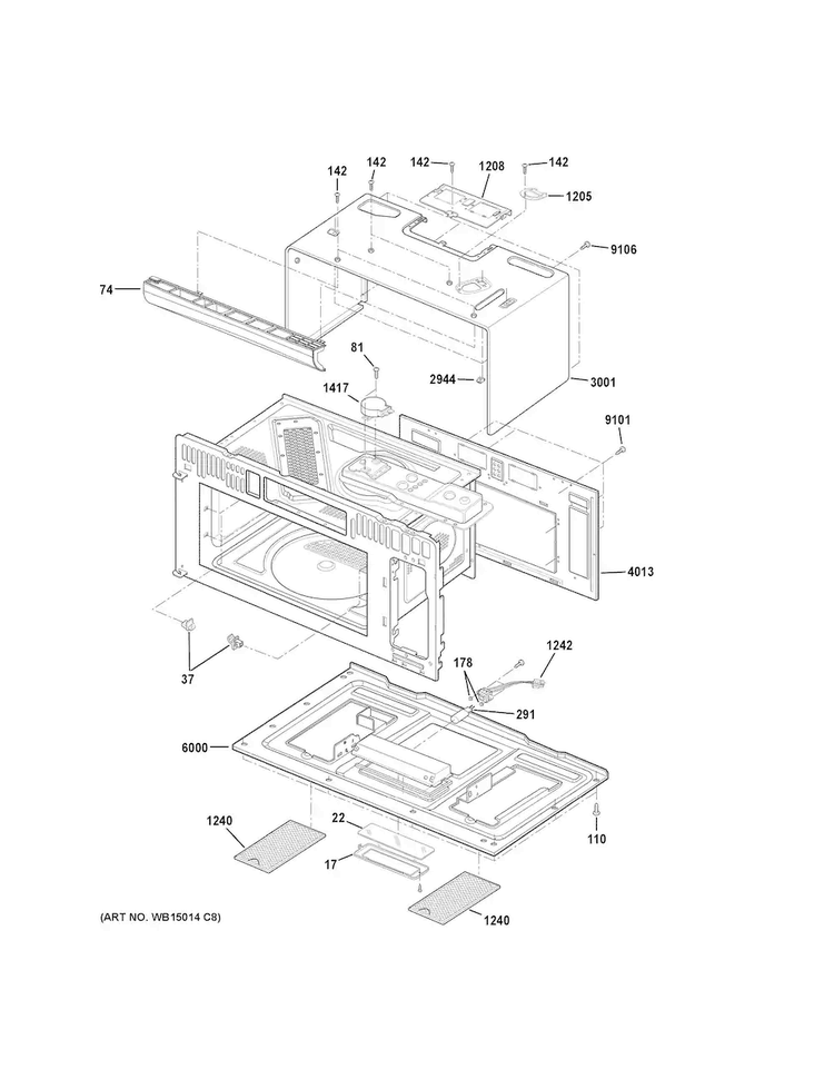 Oven Cavity Parts Diagram and Parts List for PSA9240SF3SS  General Electric Microwave