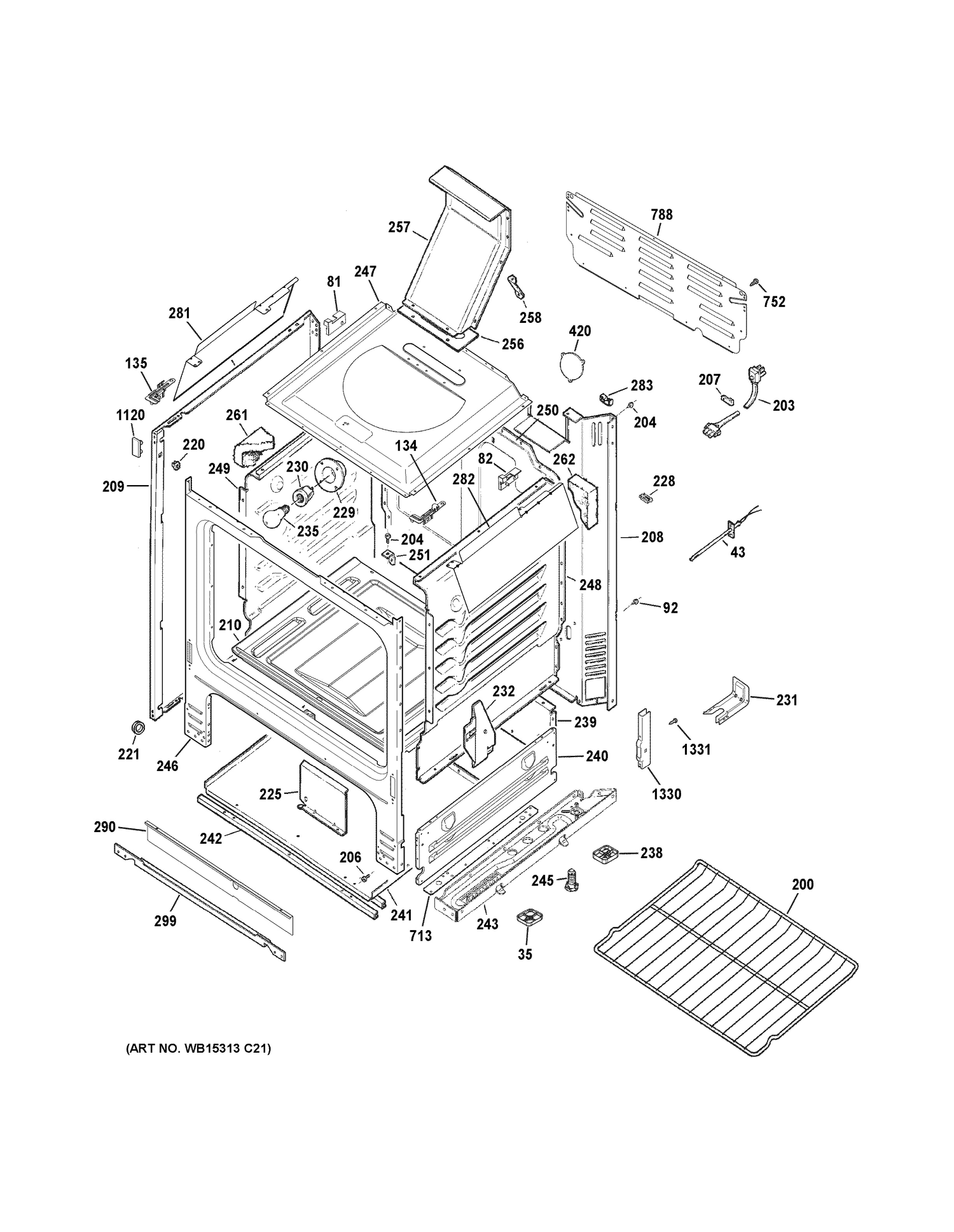BODY PARTS Diagram and Parts List for JGBS66DEK2WW  General Electric Range