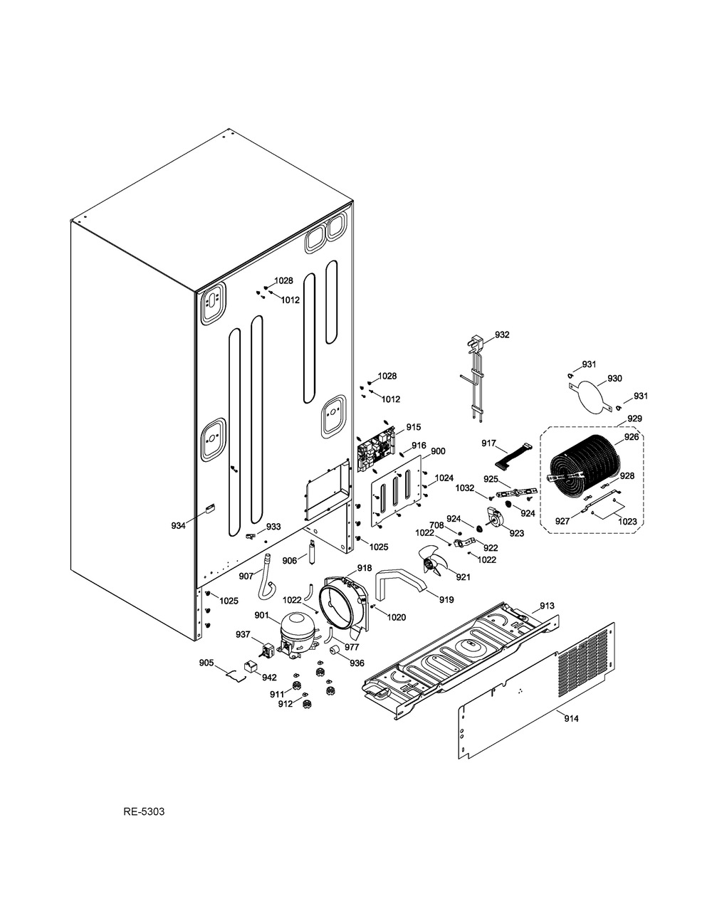 Sealed System Diagram and Parts List for PSE25KSHBESS  General Electric Washer