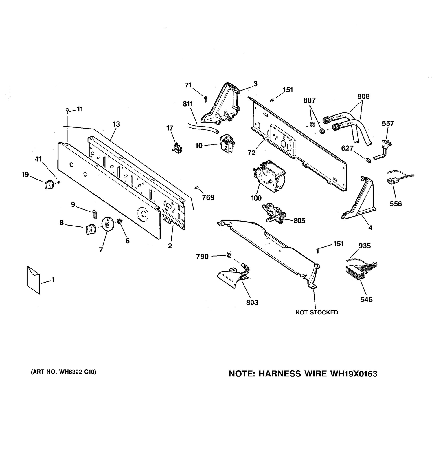 CONTROLS & BACKSPLASH Diagram and Parts List for 57431DAWW  General Electric Washer
