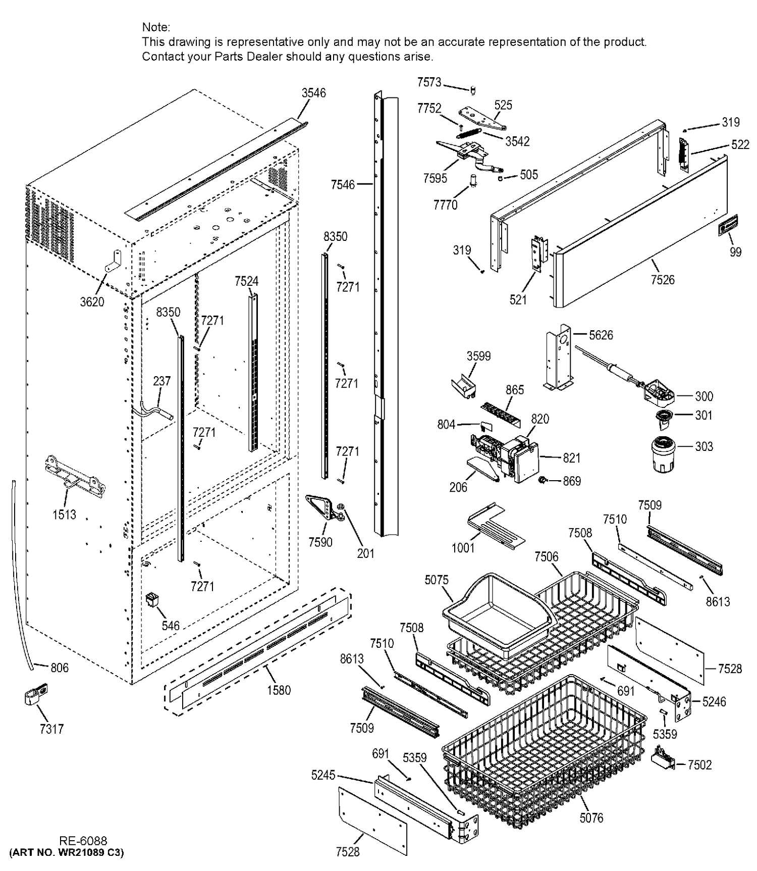 FREEZER SECTION, TRIM & COMPONENTS Diagram and Parts List for ZICS360NHALH  General Electric Refrigerator