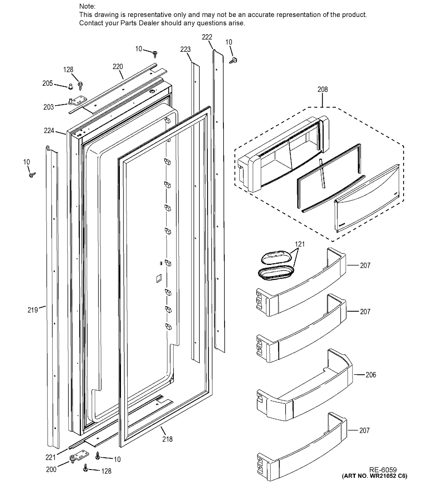 FRESH FOOD DOOR Diagram and Parts List for ZISB420DHA  General Electric Refrigerator