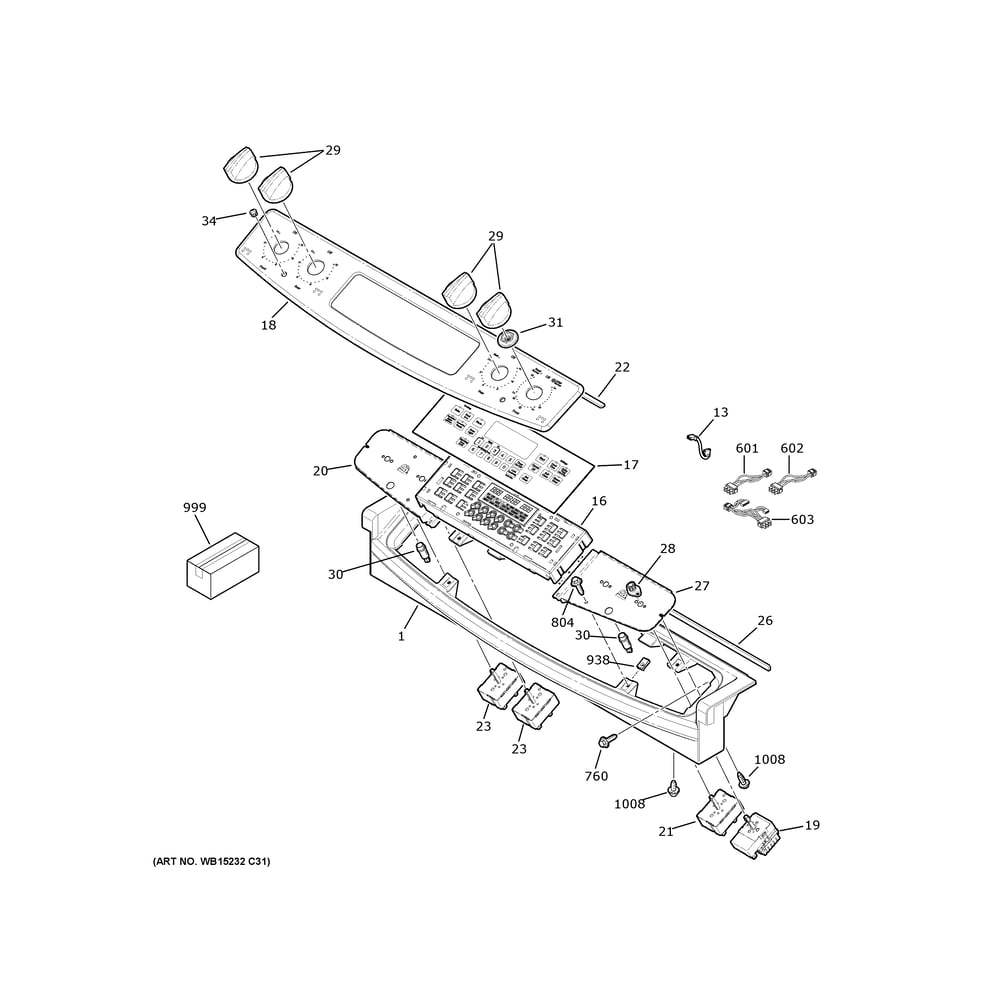 Control Panel Diagram and Parts List for JD630DT3WW  General Electric Range