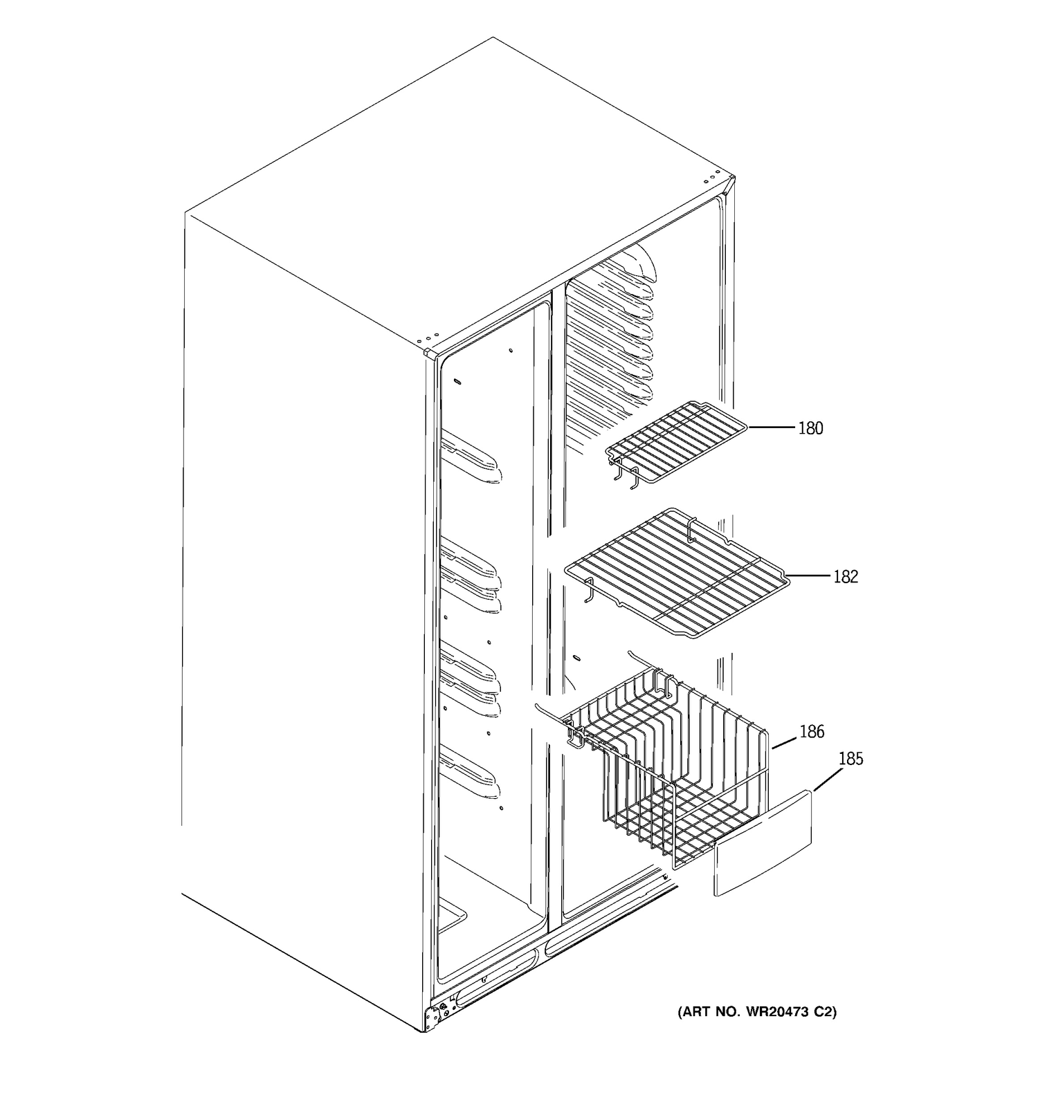 FREEZER SHELVES Diagram and Parts List for GZS23HSECFSS  General Electric Refrigerator