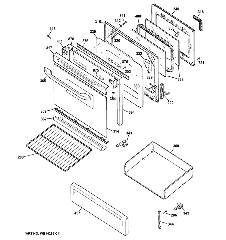 Door & Drawer Parts Diagram and Parts List for JGBP27DEM9WW  General Electric Range