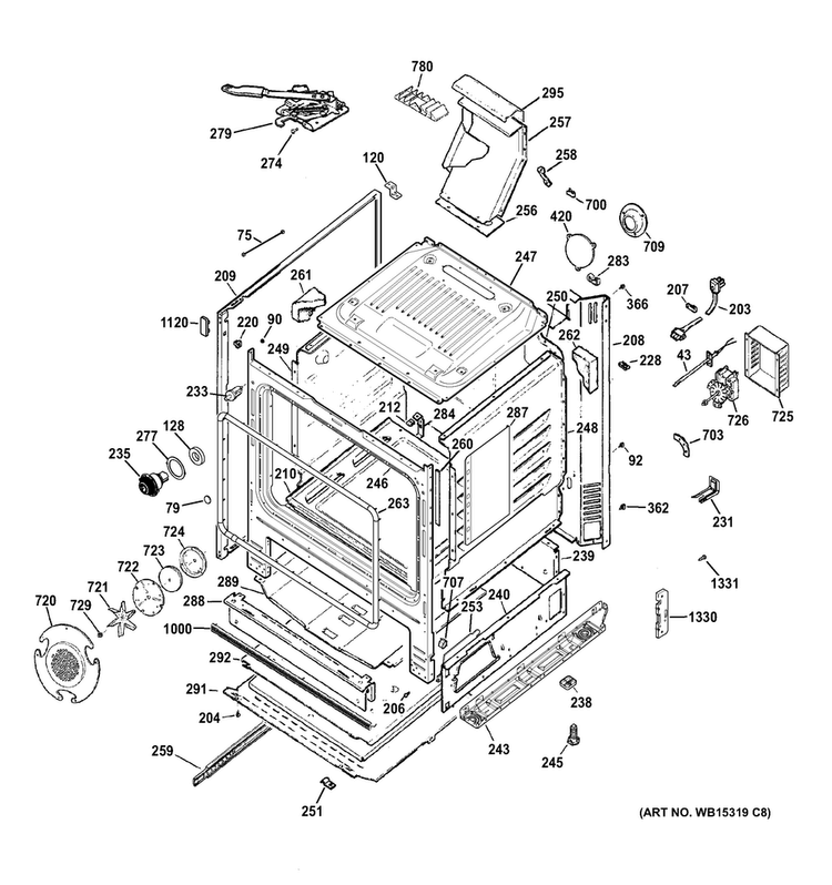 Body Parts Diagram and Parts List for PGB920SEF2SS  General Electric Range