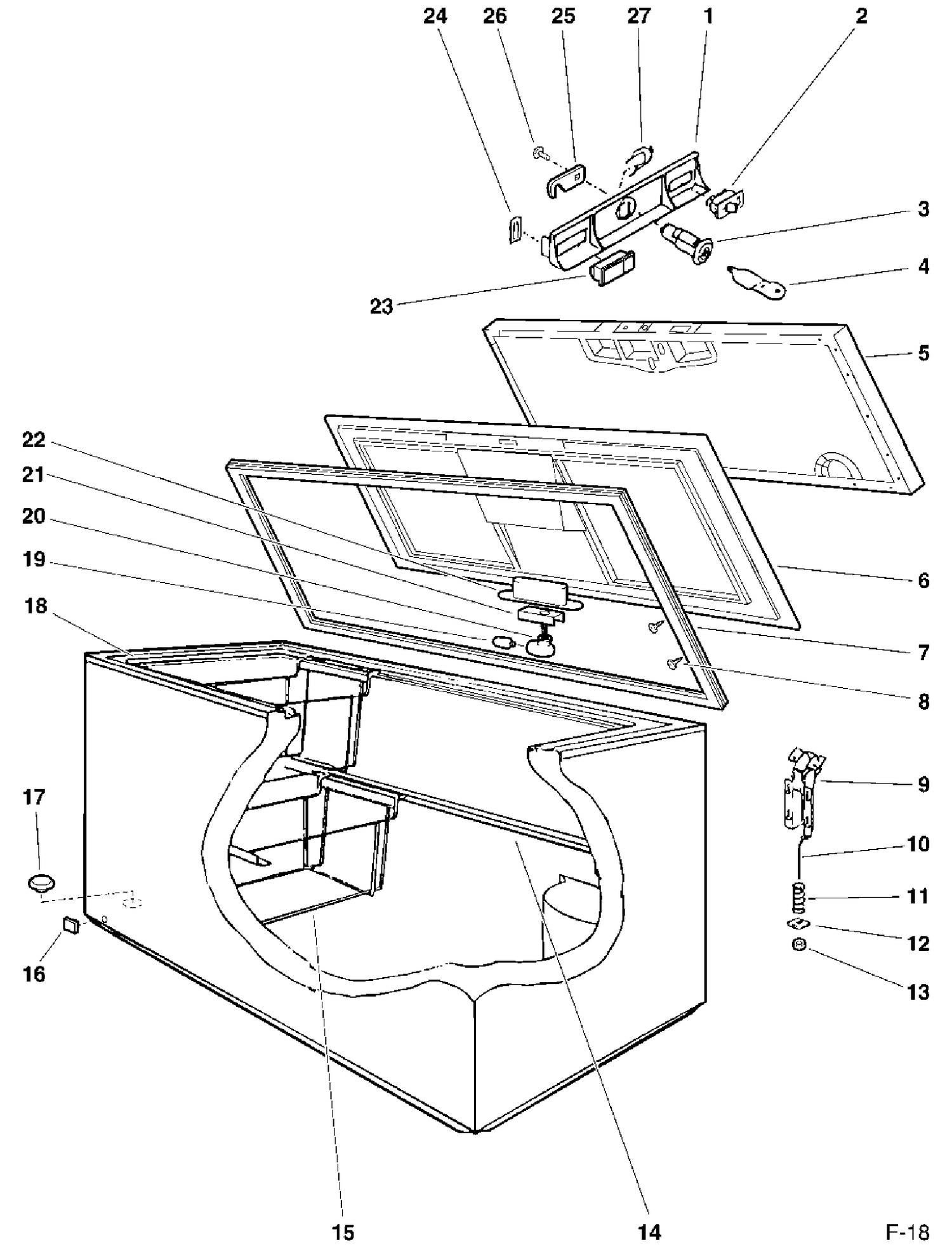 CABINET Diagram and Parts List for JHD12DRW  General Electric Freezer