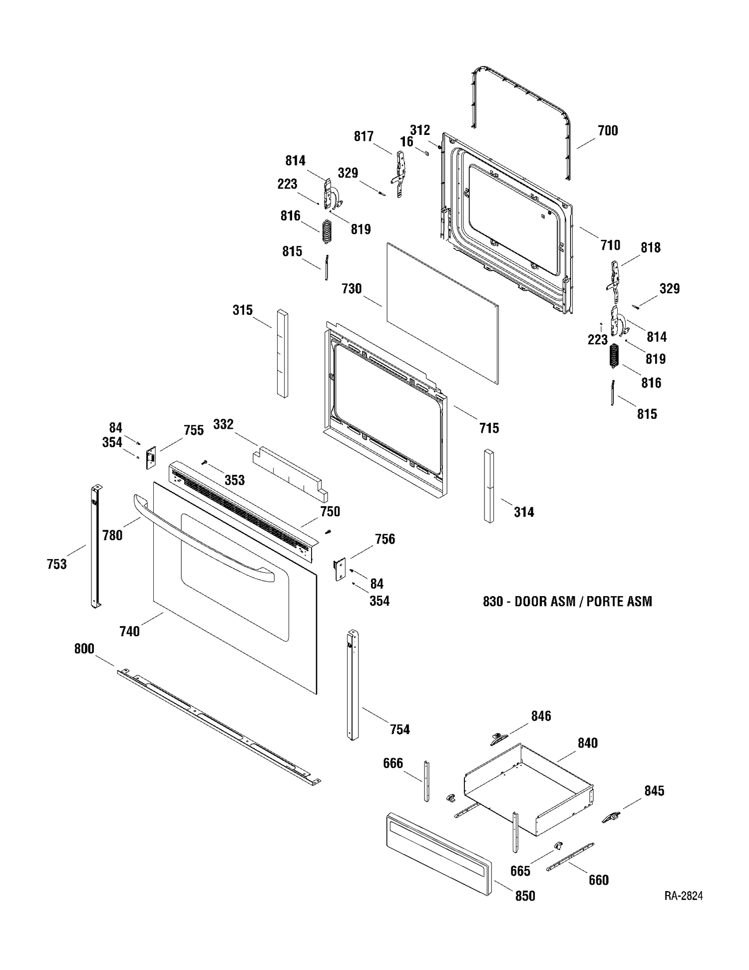 DOOR & DRAWER PARTS Diagram and Parts List for RCBS536DN1WW  General Electric Range