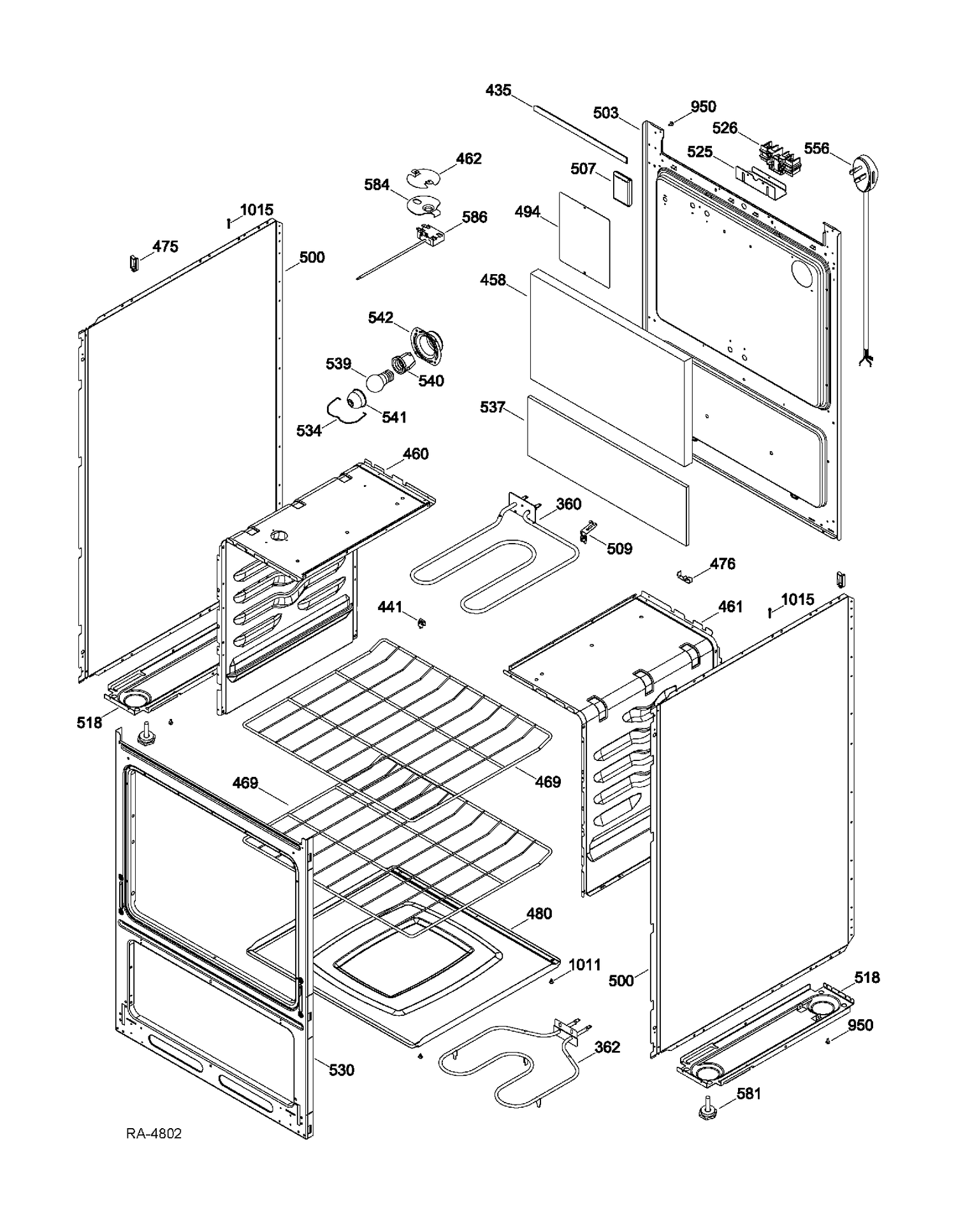 BODY PARTS Diagram and Parts List for JCAS730M2WW  General Electric Range