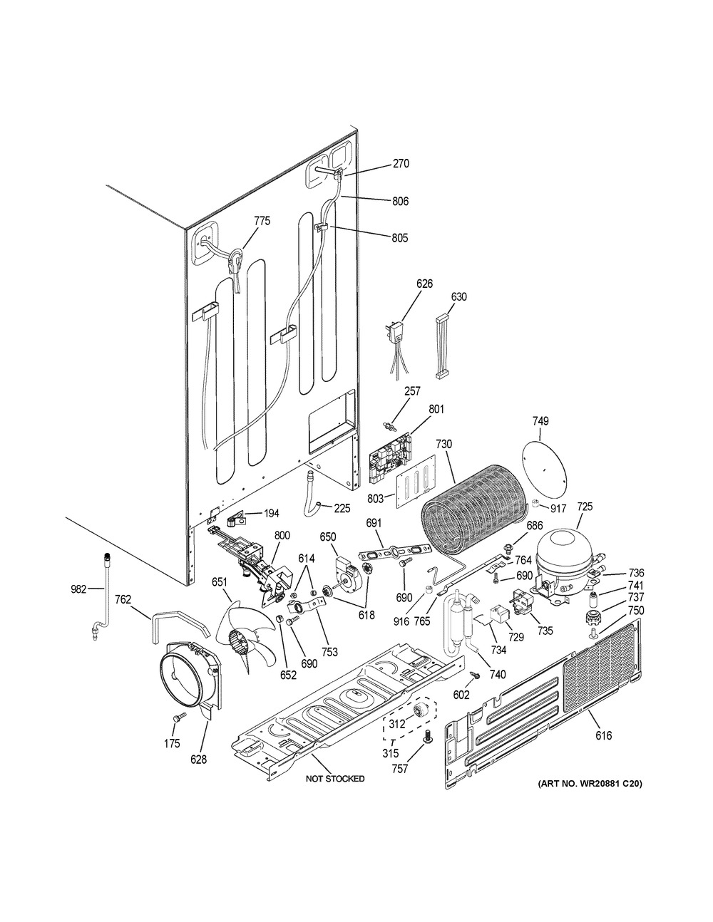 Machine Compartment Diagram and Parts List for GSE25HGHKHWW  General Electric Refrigerator