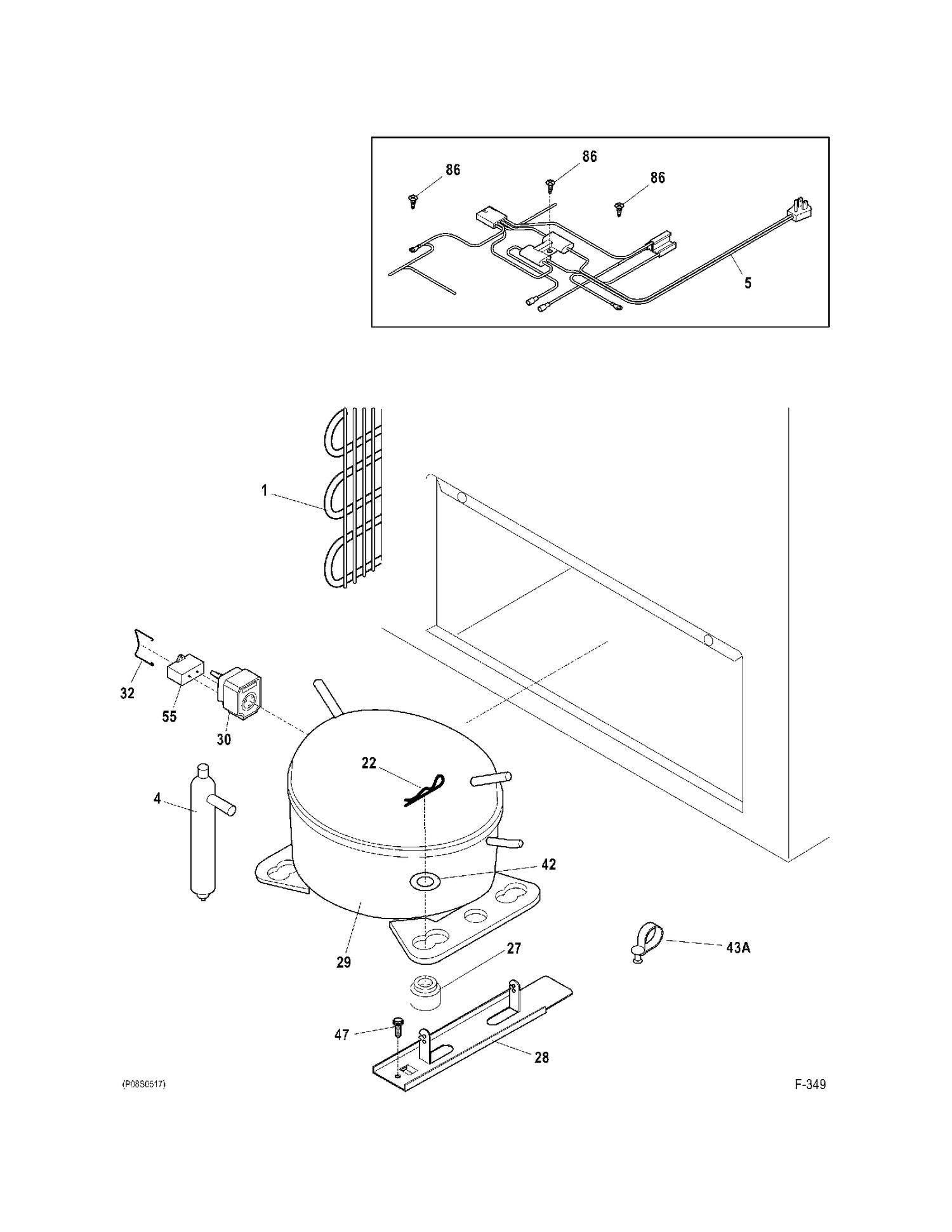 SYSTEM Diagram and Parts List for FCM25SBBWW  General Electric Freezer