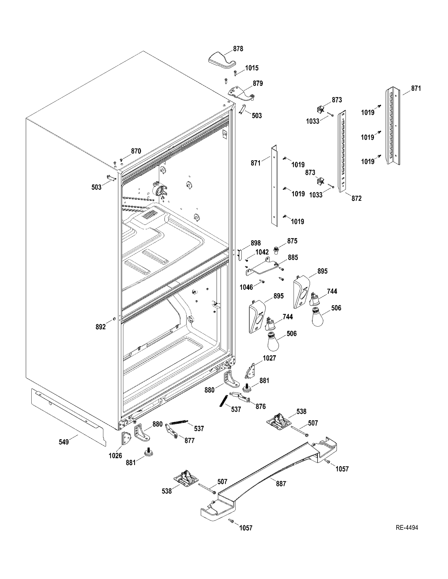 HINGE-MISC PARTS Diagram and Parts List for ADRS0MBZBRSS  General Electric Refrigerator