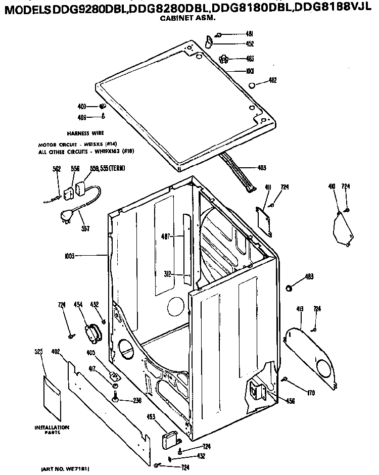 Cabinet Diagram and Parts List for DDG8180DBL  General Electric Dryer