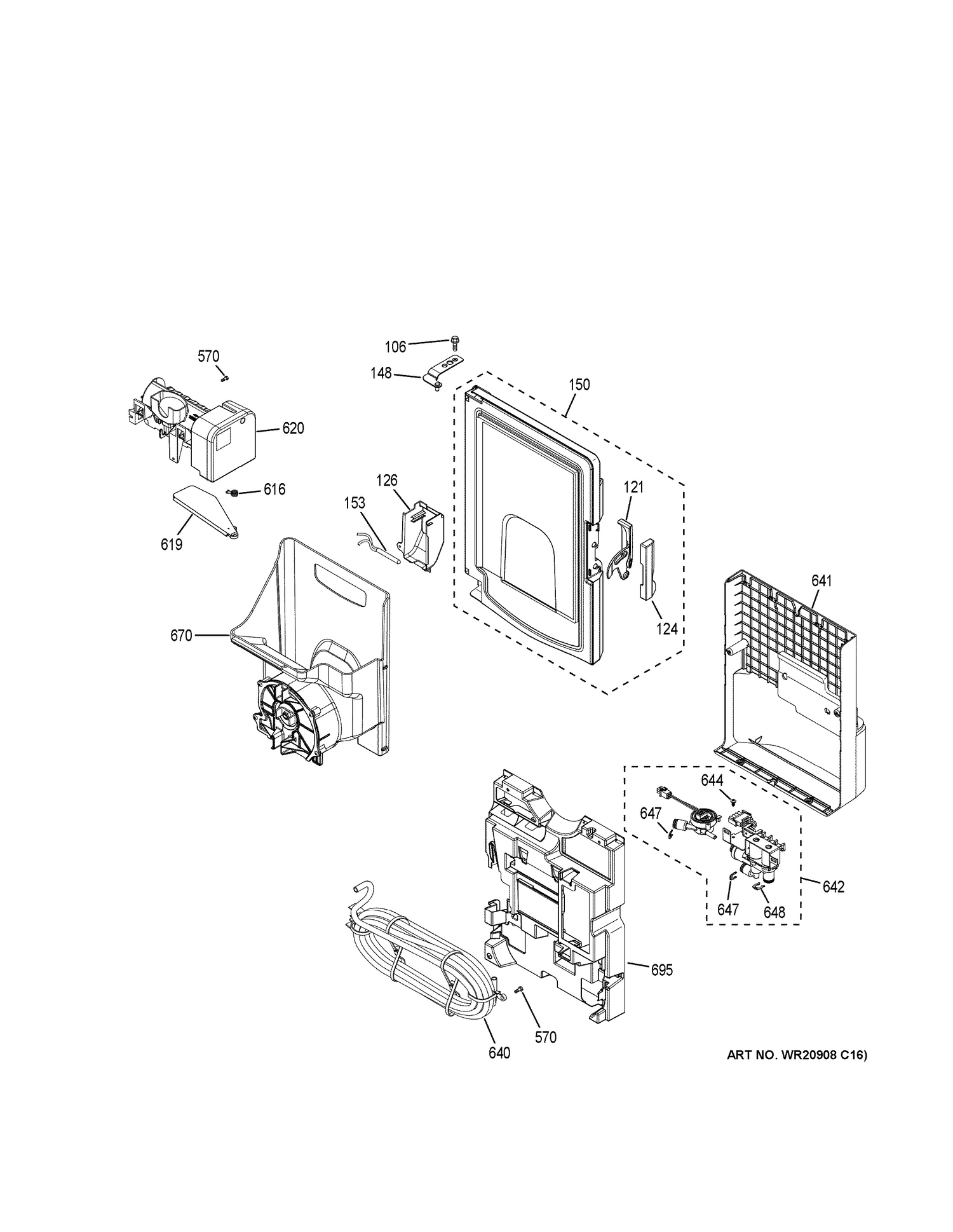 ICE MAKER & DISPENSER Diagram and Parts List for PFD28KBLBTS  General Electric Refrigerator