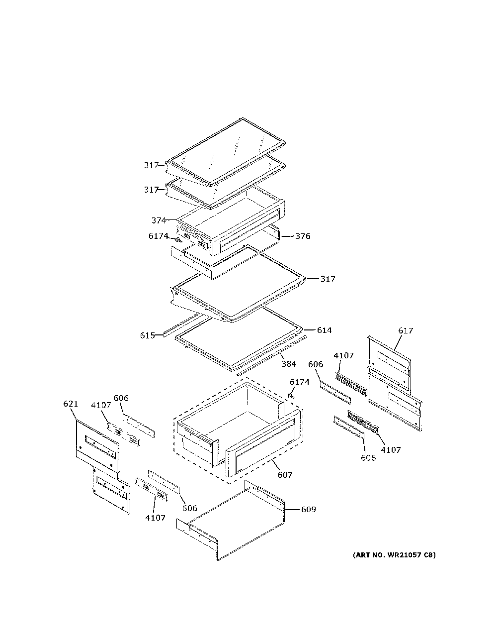 Fresh Food Shelves Diagram and Parts List for CSB48YP2NKS1  General Electric Refrigerator
