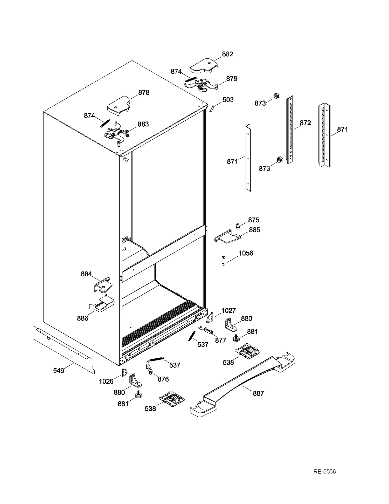 HINGE PARTS Diagram and Parts List for GNR22DSEAFBS  General Electric Refrigerator