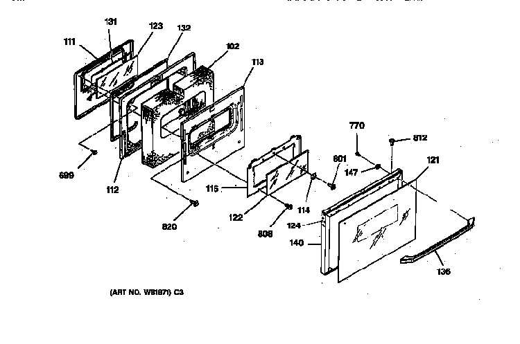 Door Diagram and Parts List for JSP39WV2WW  General Electric Range