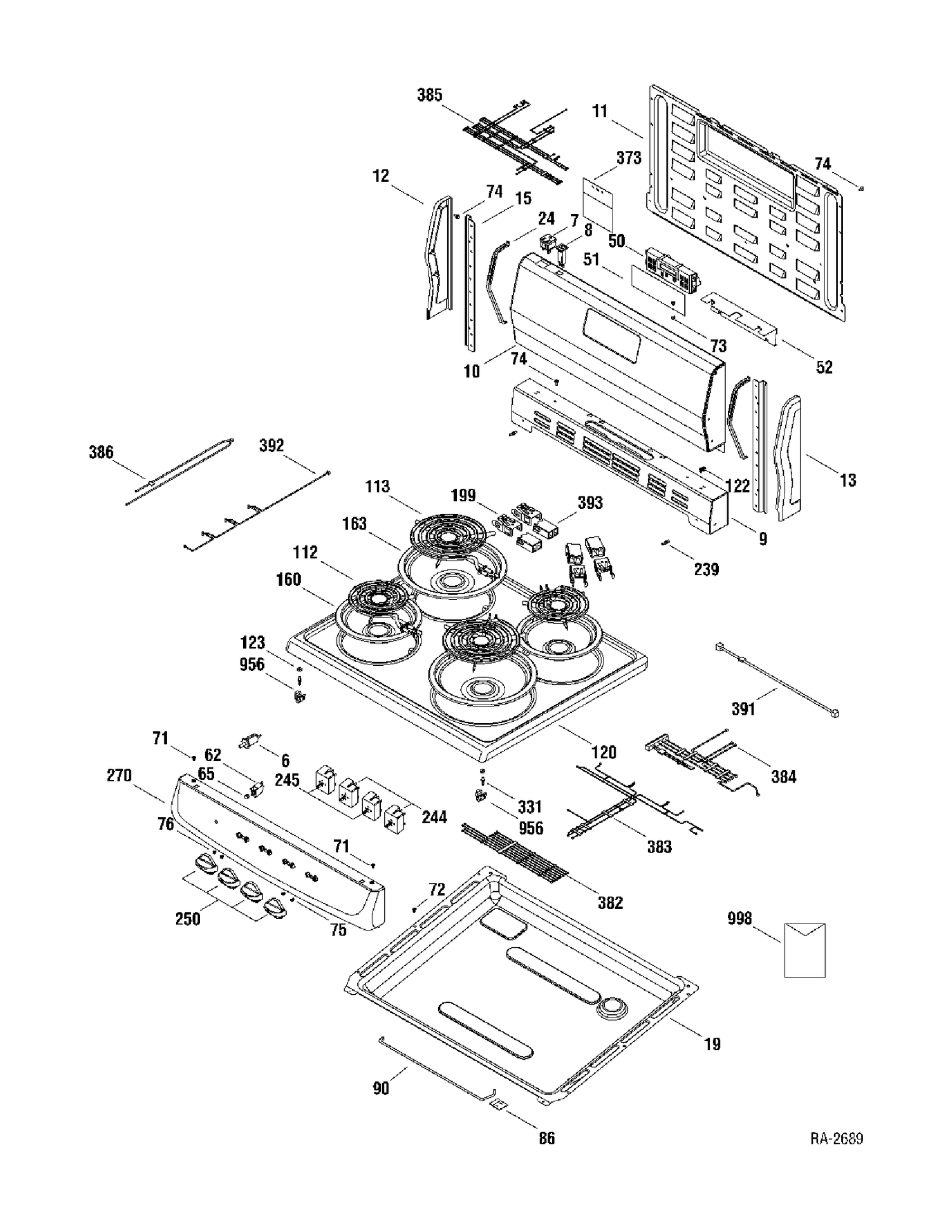 CONTROLS & COOKTOP Diagram and Parts List for JCAP750WM1WW  General Electric Range