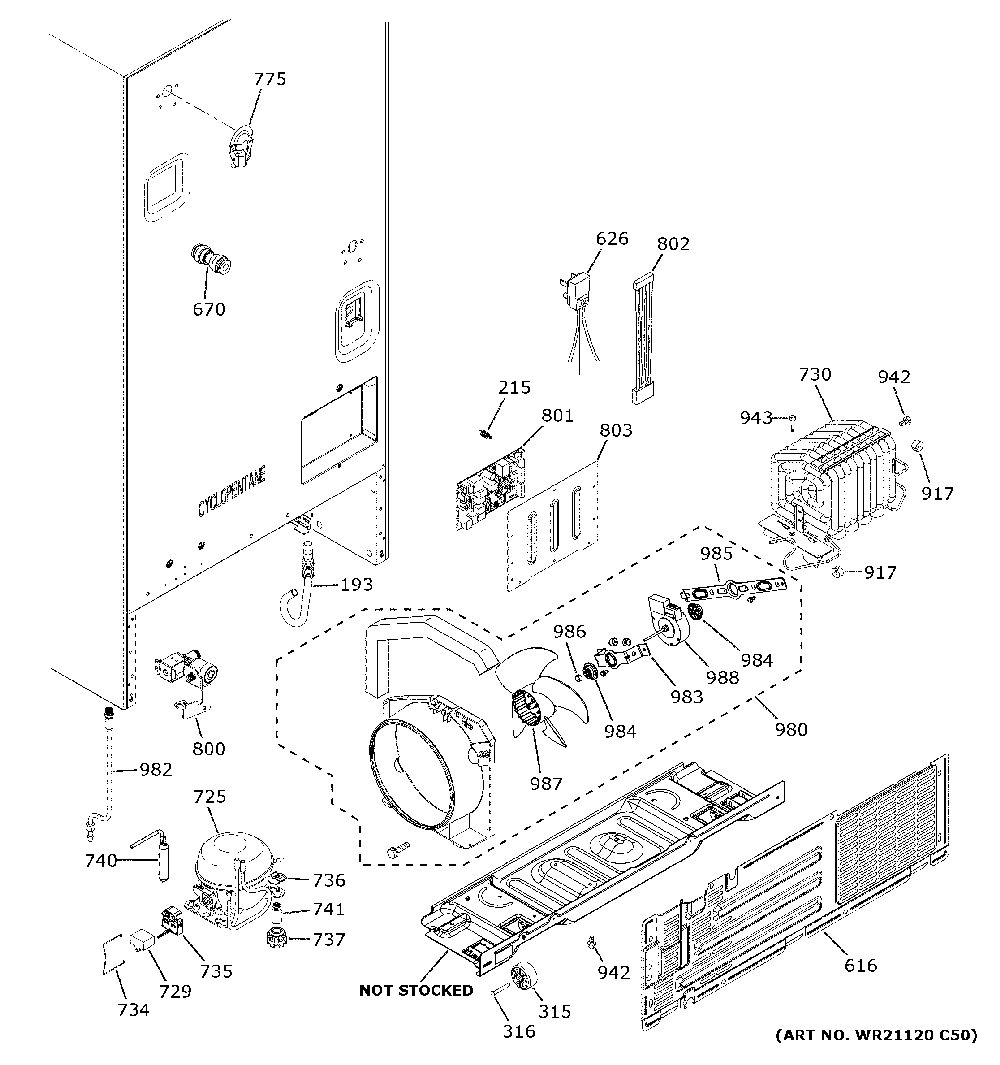 Machine compartment Diagram and Parts List for CFE26KP2NNS1  General Electric Refrigerator