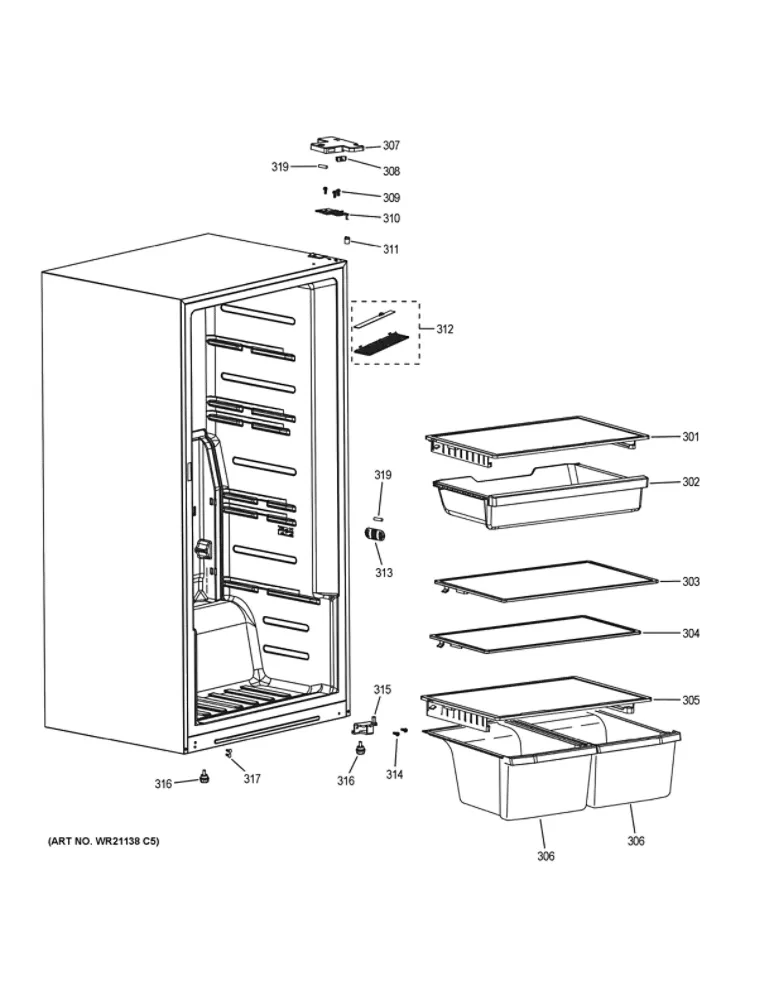 Cabinet & shelves Diagram and Parts List for FUF17DLRDWW  General Electric Freezer